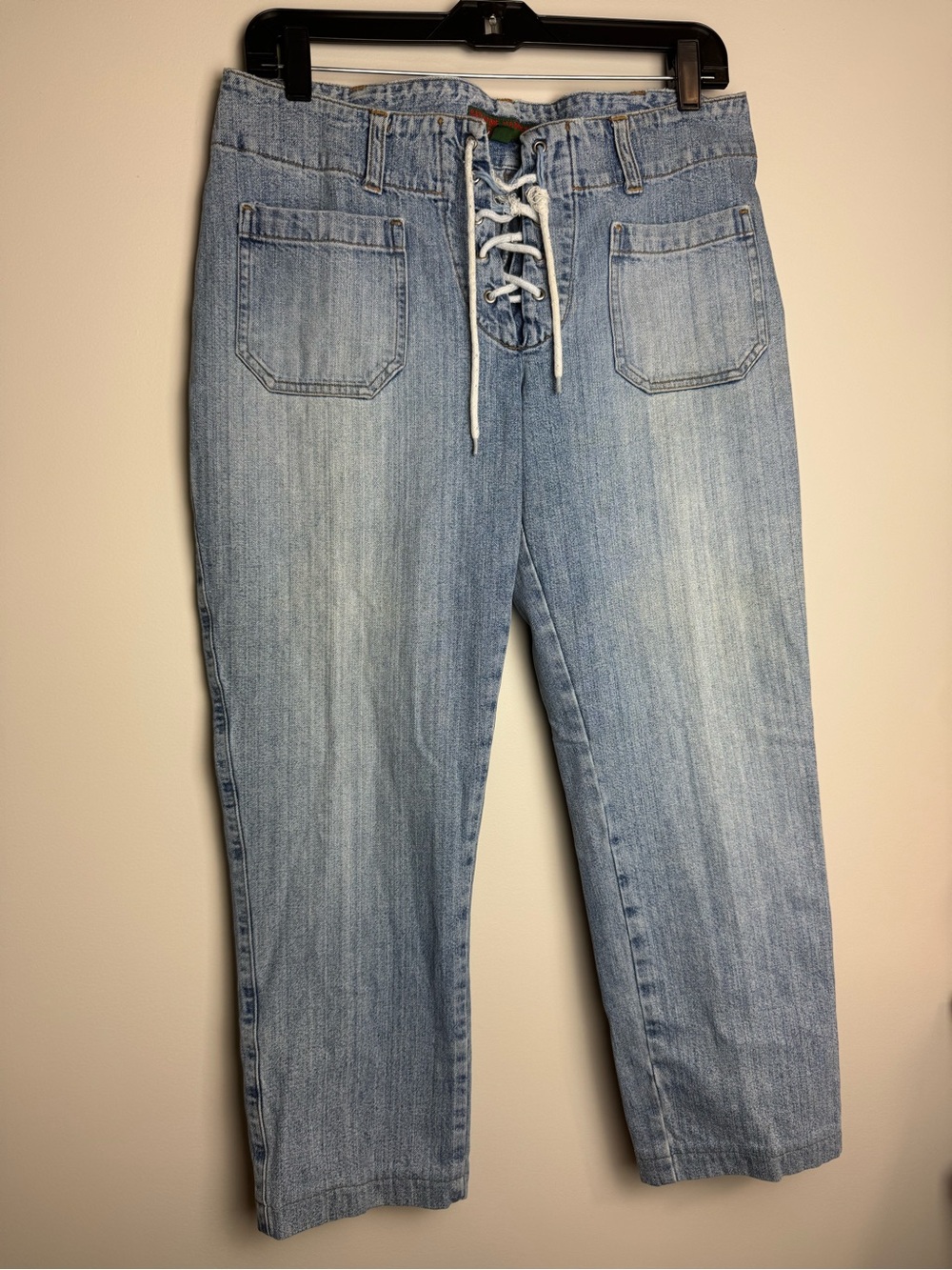 Vintage Y2K Katherine Hamett Lace-Up Front Light Blue Boyfriend Jeans